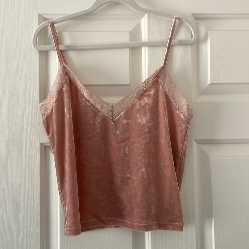 Pink Lacey Velour Crop Tank